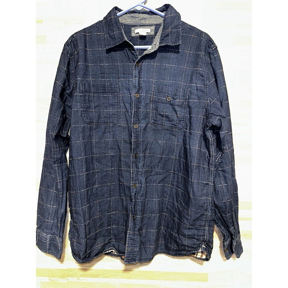 Carbon 2 Cobalt Flannel Shirt Lrg  Blue Blanket Striped Lined Long Sleeve #433